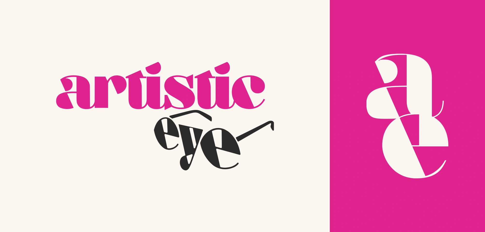 The Artistic Eye wordmark in pink and charcoal beside the stacked a-e monogram on a pink field